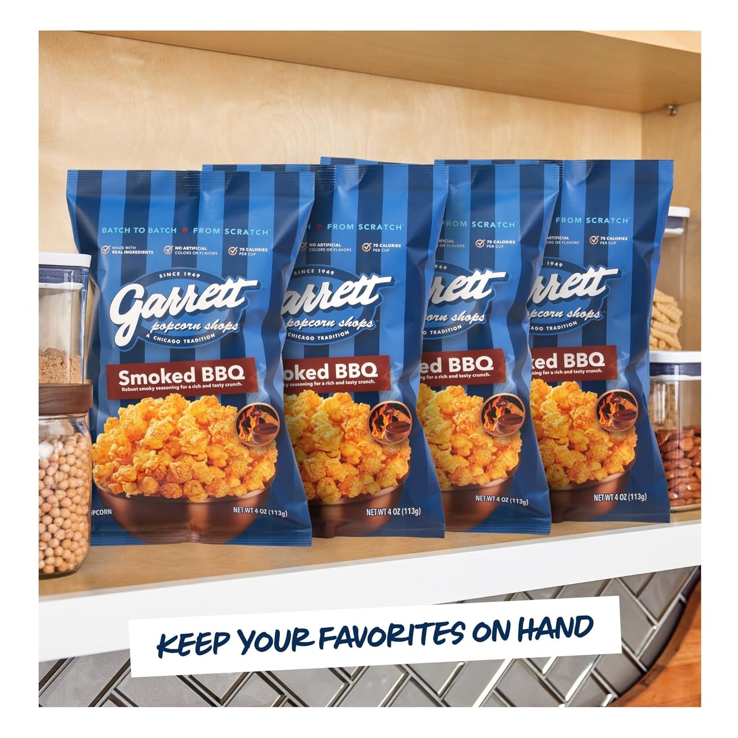 Garrett Popcorn Smoked BBQ, 4.0oz, 4 Bags, BBQ Popcorn, Gluten Free, Savory Snack, Popped Pop Corn Bags
