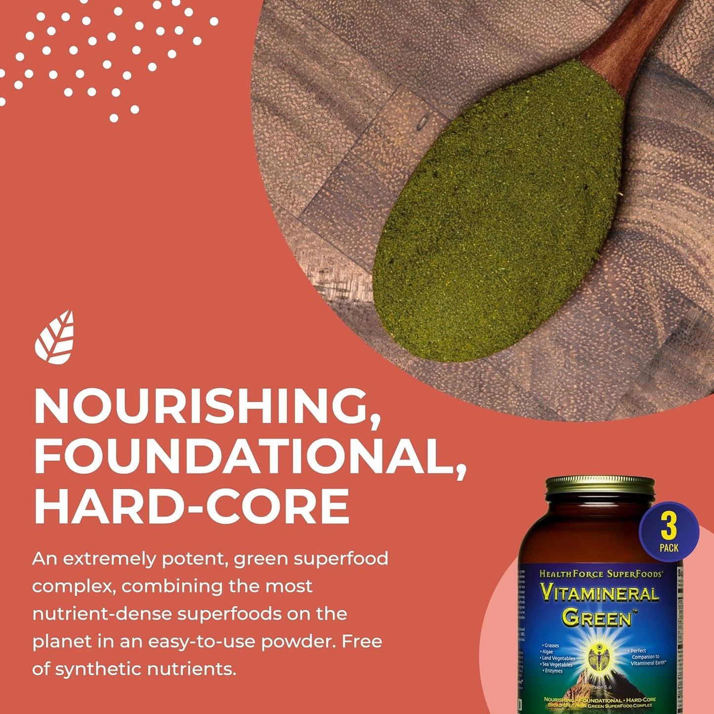 HEALTHFORCE SUPERFOODS Vitamineral Green - Mineral Supplement for Immune & Thyroid Support - Green Powder Supplement with Ingredients from The Land - Gluten-Free & Vegan - 500 Grams (Pack of 3)