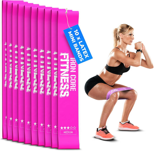 Latex Mini Resistance Bands Sets for Trainers, Bootcamp, Gym for Men and Women in Fun Colors - Ebook, Videos and Workout Chart Included by Iron Core Fitness