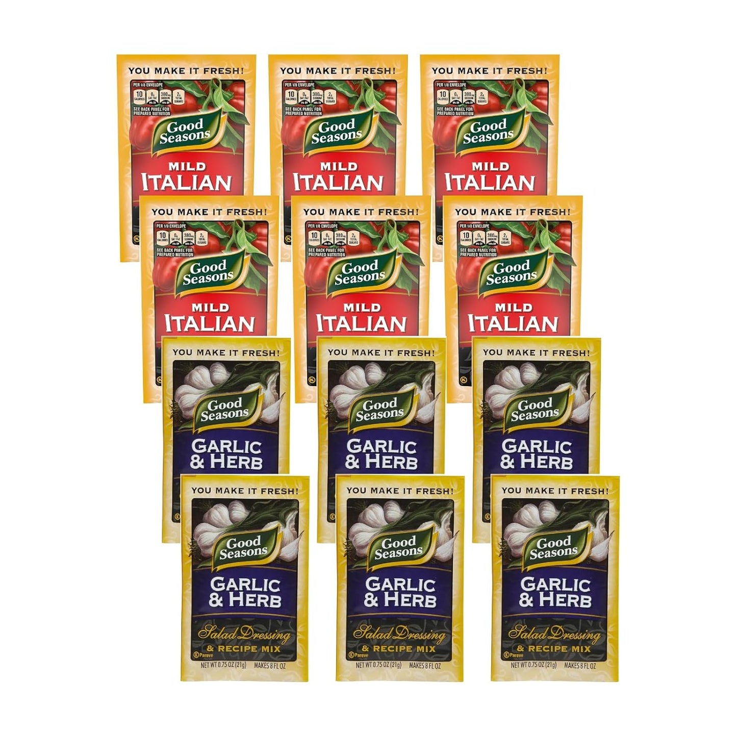 Good Seasons Garlic & Herb Dressing & Recipe Mix (6 CT) + Mild Italian Dressing and Recipe Mix (6 CT) (Variety Pack)