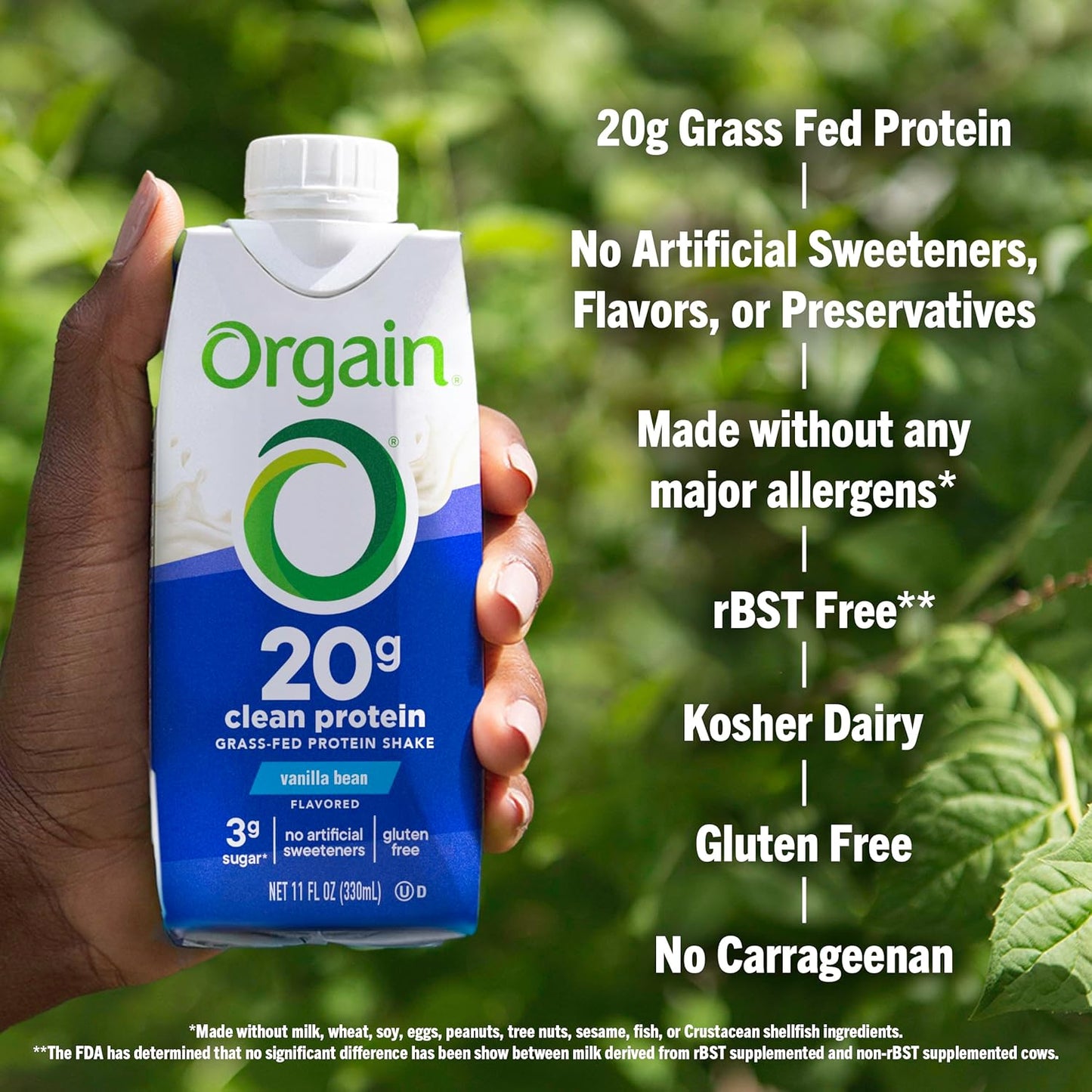 Orgain Clean Protein Shake, Grass Fed Dairy, Vanilla Bean - 20g Whey High Protein, Kosher, Ready to Drink, Low Net Carbs, Gluten Free, No Soy Ingredients, 11 Fl Oz (Pack of 4)