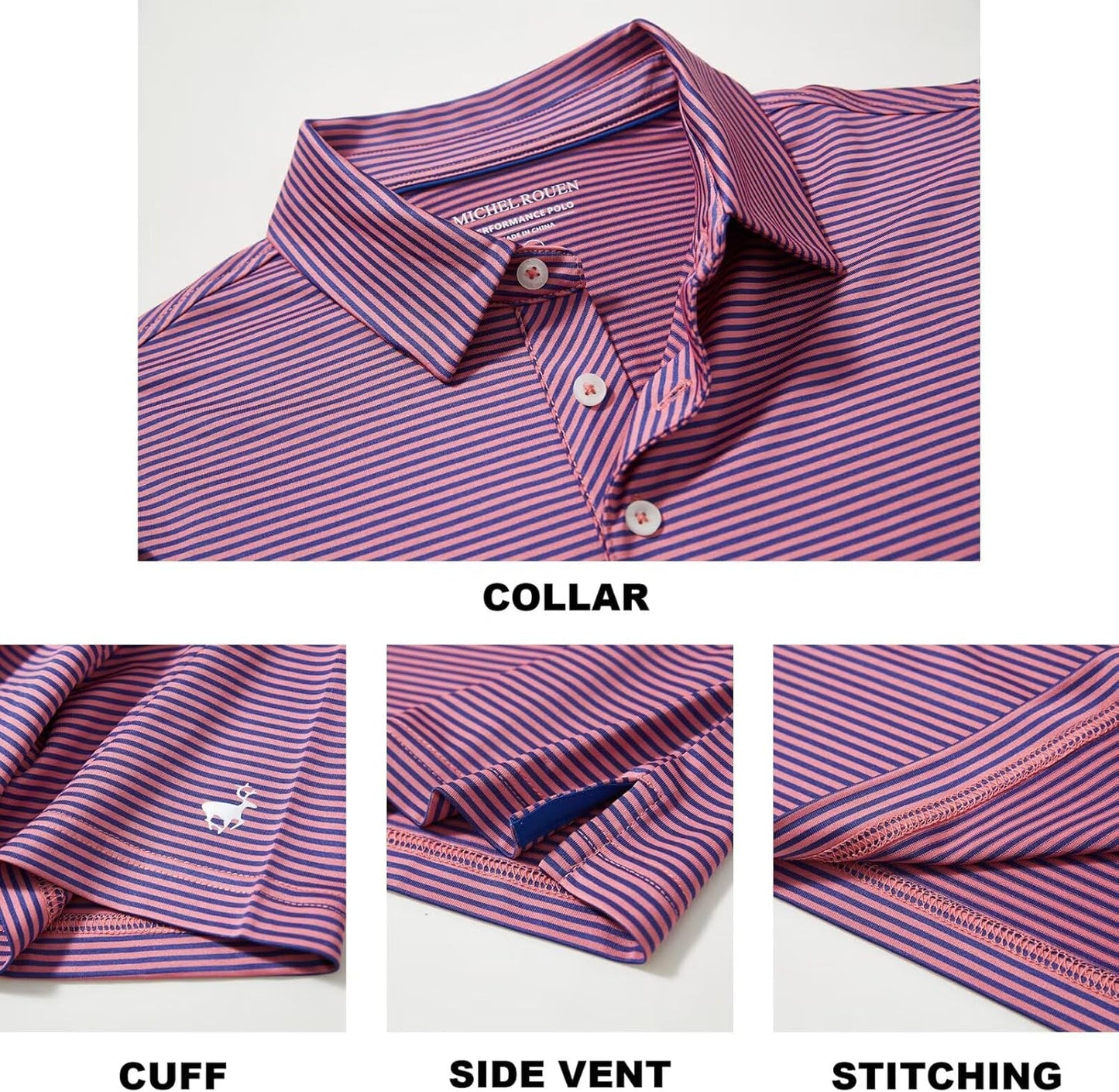Mens Golf Shirt Moisture Wicking Dry Fit Performance Sport Short Sleeve Striped Golf Polo Shirts for Men
