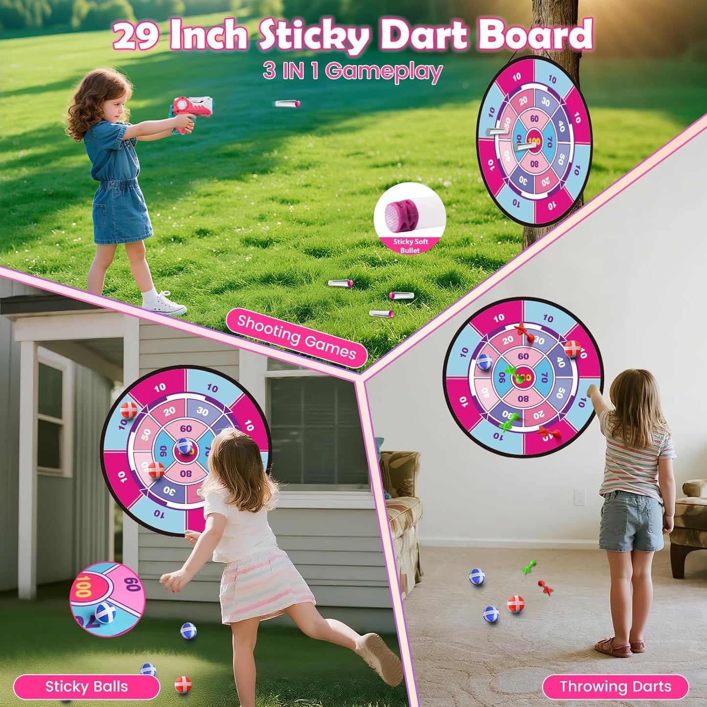 VATOS 2 Pack Bow and Arrow Toy with LED Light - 4 in 1 Archery & Dart Game Set with 20 Suction Cup Arrows, Mermaid Glow Target & Dart Board - Indoor/Outdoor Birthday Gift for Kids Boys Girls Ages 5-12