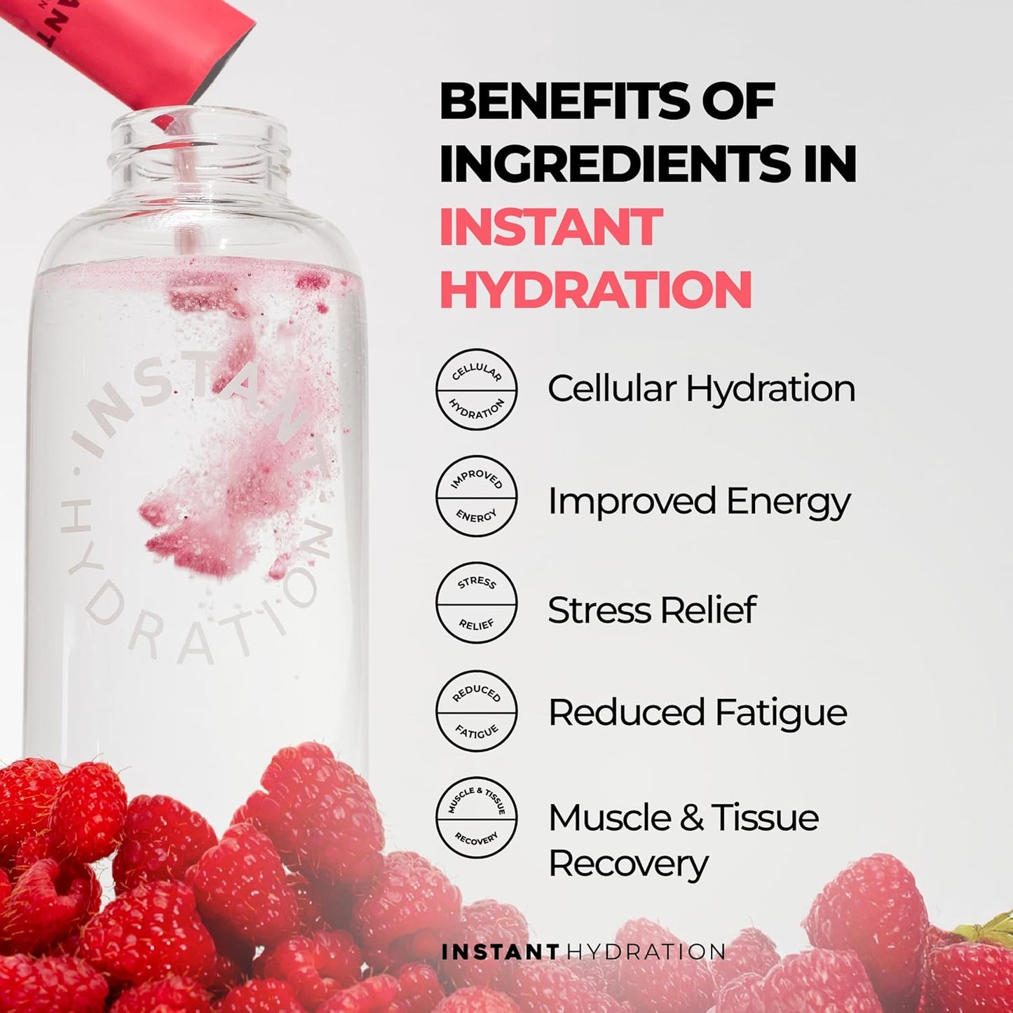 Instant Hydration Electrolytes Powder Packets - Raspberry Electrolyte Drink Mix - Zero Sugar - Keto, Vegan, Gluten-Free, Non-GMO - Boost Recovery, Brain Health, Muscle & Tissue Support- 30 Sticks