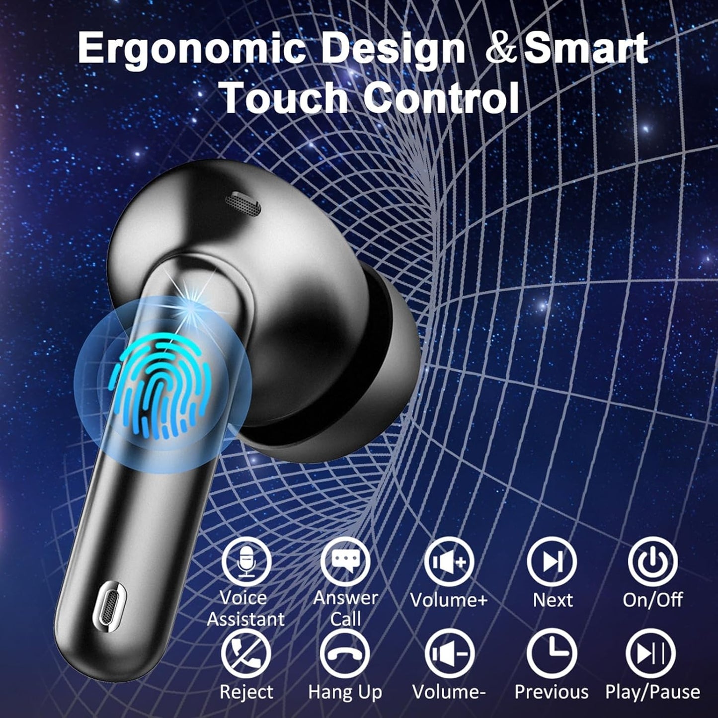 Wireless Earbuds Bluetooth Headphones Noise Cancelling, Bluetooth 5.4 Ear bud with Dynamic Drivers Stereo, 40H Playtime Sports Earphones Wireless Waterproof with LED Power Display for Laptop Pad Phone
