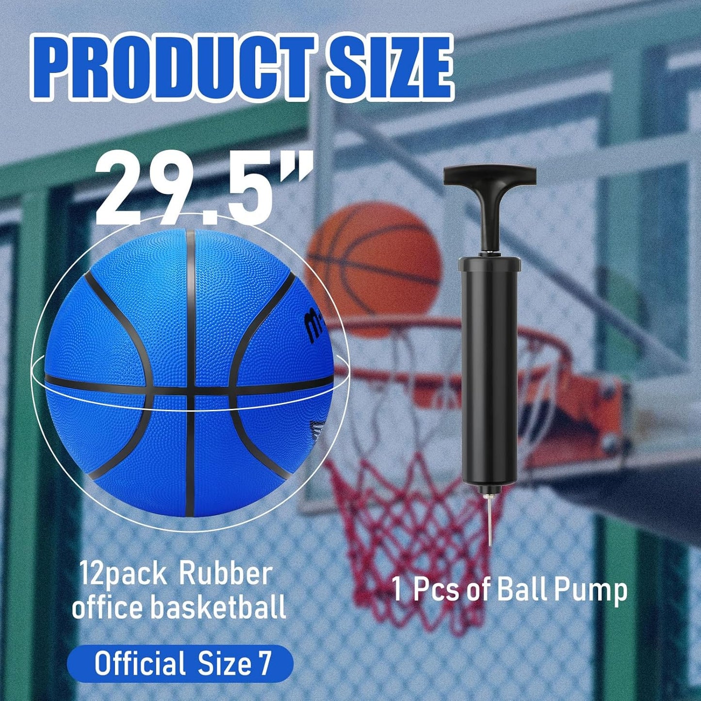 Jerify 12 Pieces Basketballs Bulk Official Size 7 Rubber Basketballs 29.5 Rubber Inflatable Basketballs with Pump Indoor Outdoor Basketballs Bulk Standard Basketball for Training and Play