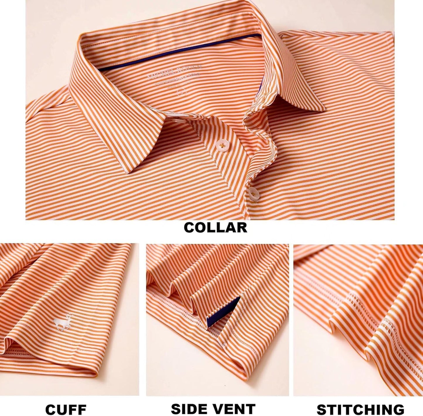 Mens Golf Shirt Moisture Wicking Dry Fit Performance Sport Short Sleeve Striped Golf Polo Shirts for Men