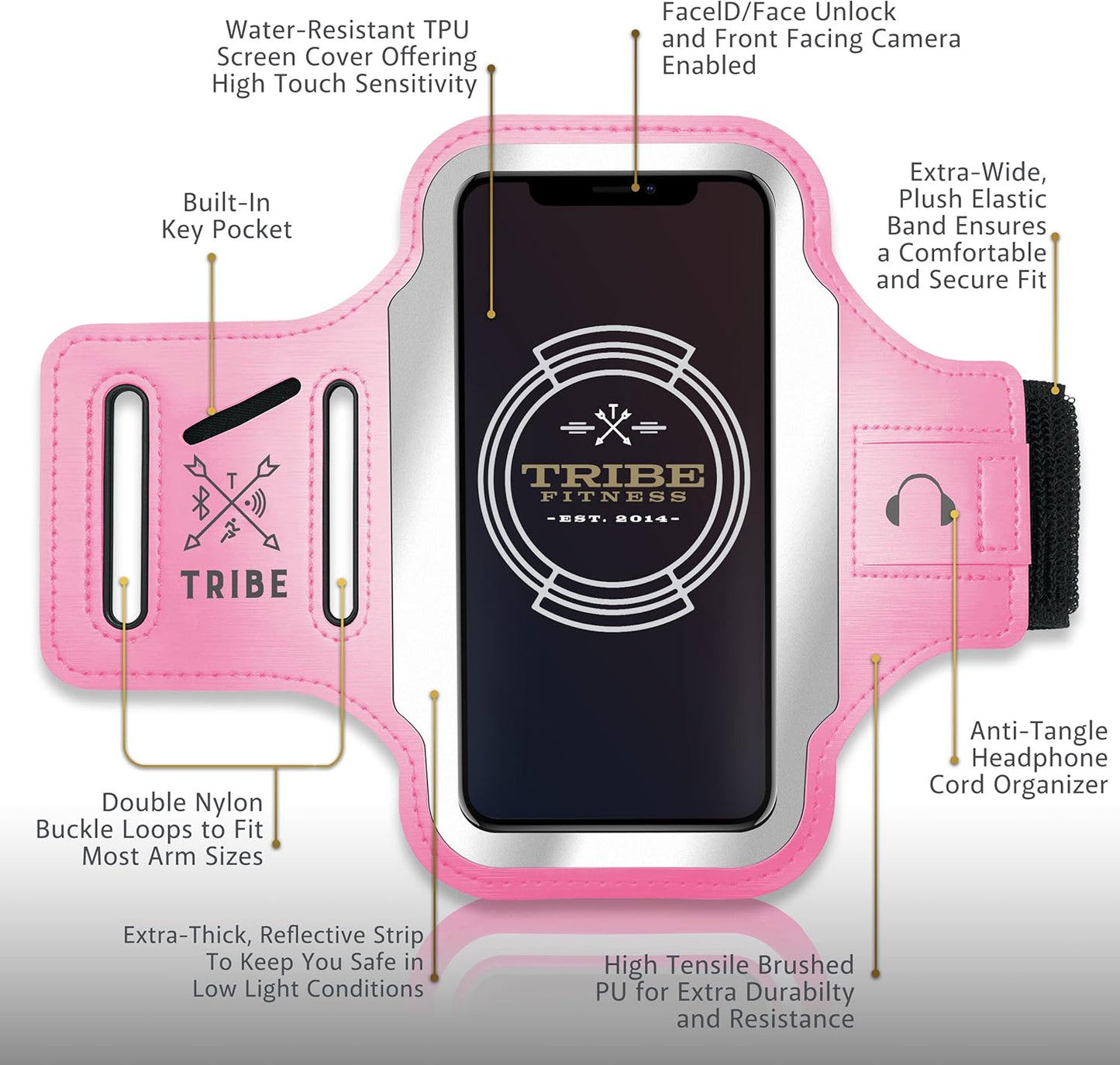 TRIBE Running Phone Holder Armband. iPhone & Galaxy Cell Phone Sports Arm Bands for Women, Men, Runners, Jogging, Walking, Exercise & Gym Workout. Fits All Smartphones. Adjustable Strap, CC/Key Pocket