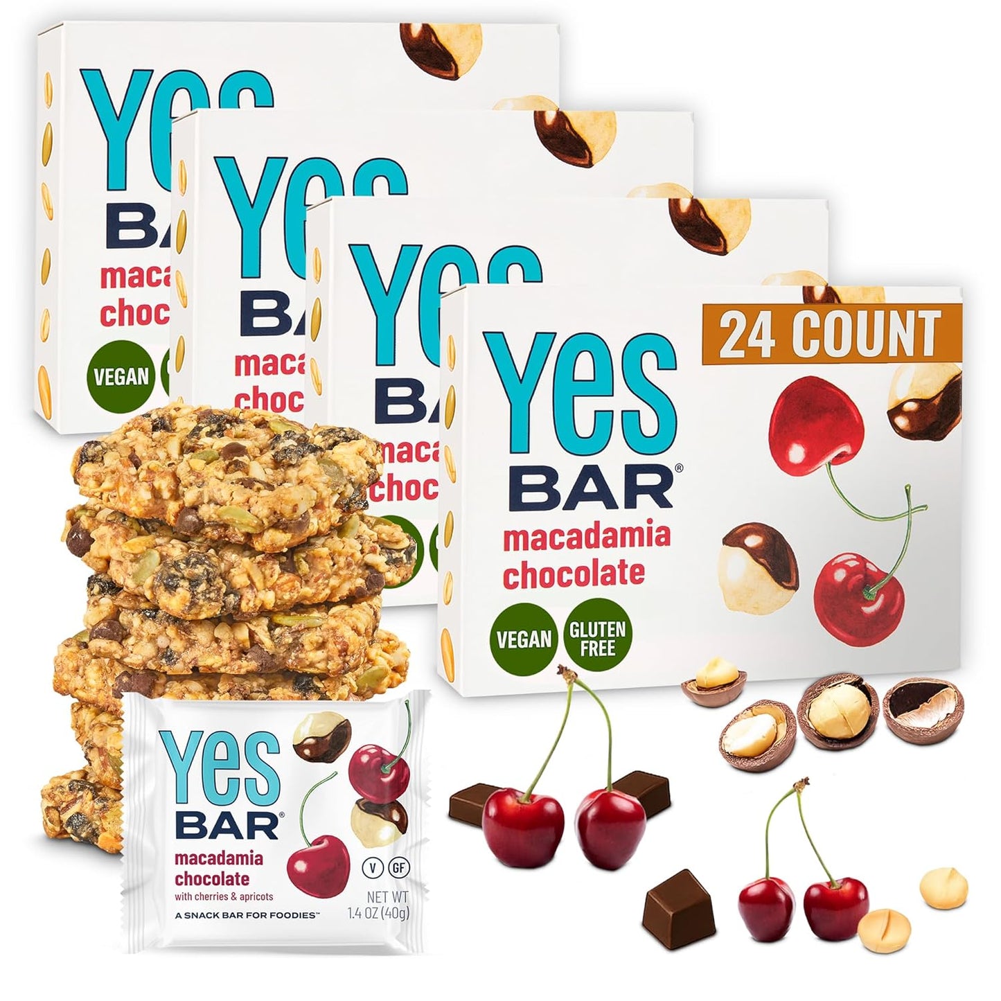The YES Bar – Macadamia Chocolate – Plant Based Protein, Decadent Snack Bar – Vegan, Paleo, Gluten Free, Dairy Free, Low Sugar, Healthy Snack, Breakfast, Low Carb, Keto Friendly (24 Count)