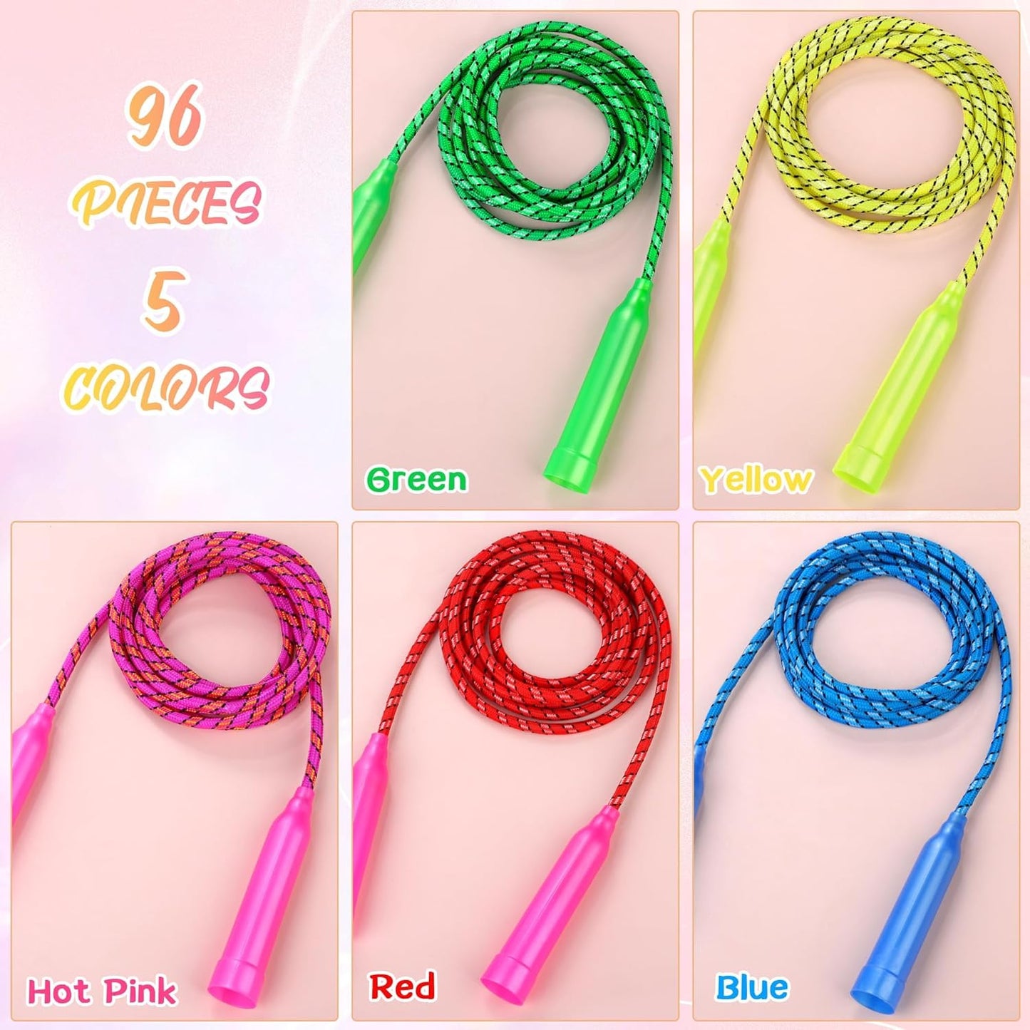 Aneco Colorful Jump Rope Bulk Exercise Equipment 7.2 Feet Nylon Jump Rope Colored Rope for Outdoor Fun Exercise Fitness Activity Party Favors