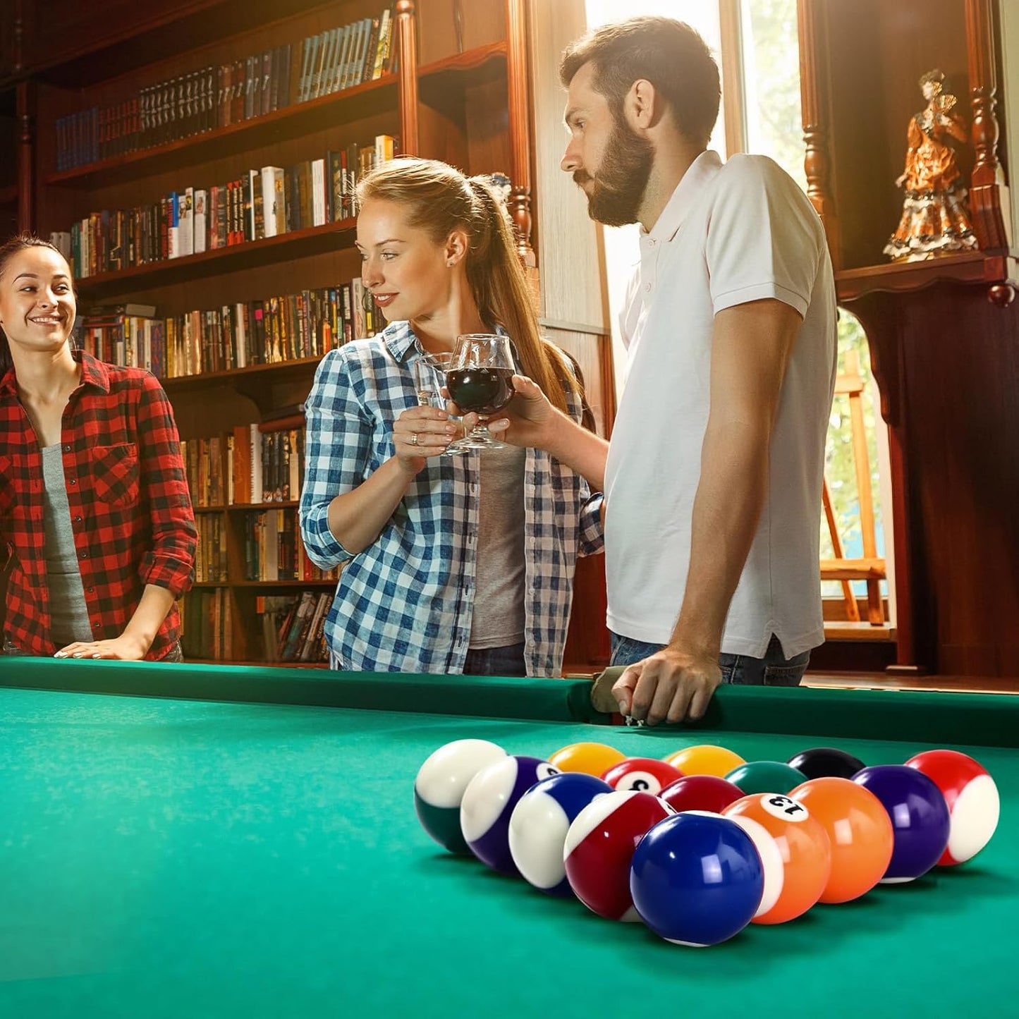 31 Pcs Billiard Accessory Kit Billiard Pool Table Balls with Triangle and Diamond Ball Holder Cue Chalks Pool Table Brush Set