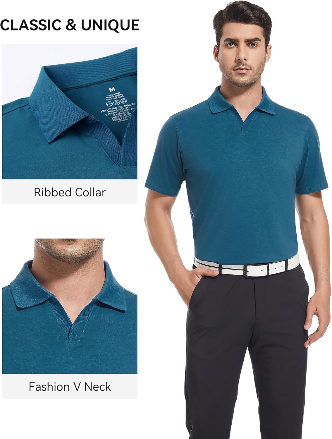 Esabel.C Jacquard Golf Shirts for Men Moisture Wicking Short Sleeve Performance Dry Fit Active Mens Polo Shirts