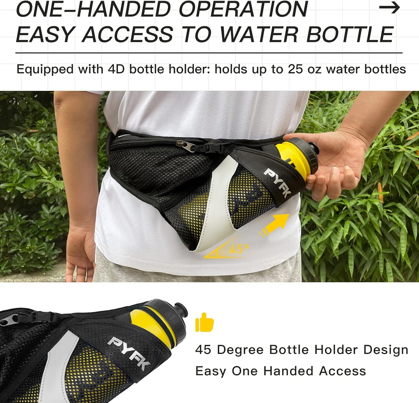 PYFK Running Belt Hydration Waist Pack with Water Bottle Holder for Men Women Waist Pouch Fanny Bag Reflective