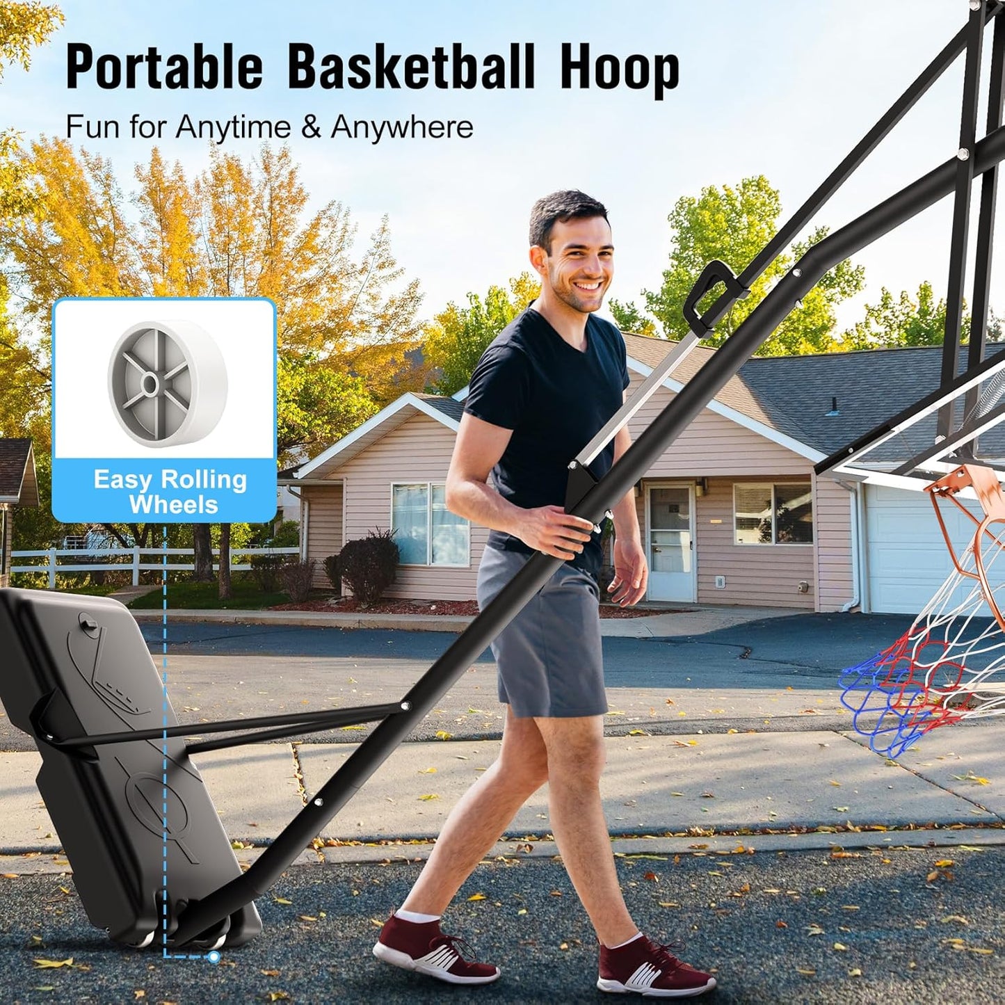 10FT Basketball Hoop Adjustable Easily, Basketball Hoop Outdoor with Shatterproof PC Backboard, Portable Basketball Hoops & Goals for Kids/Teens/Adults in Backyard, Driveway and Court