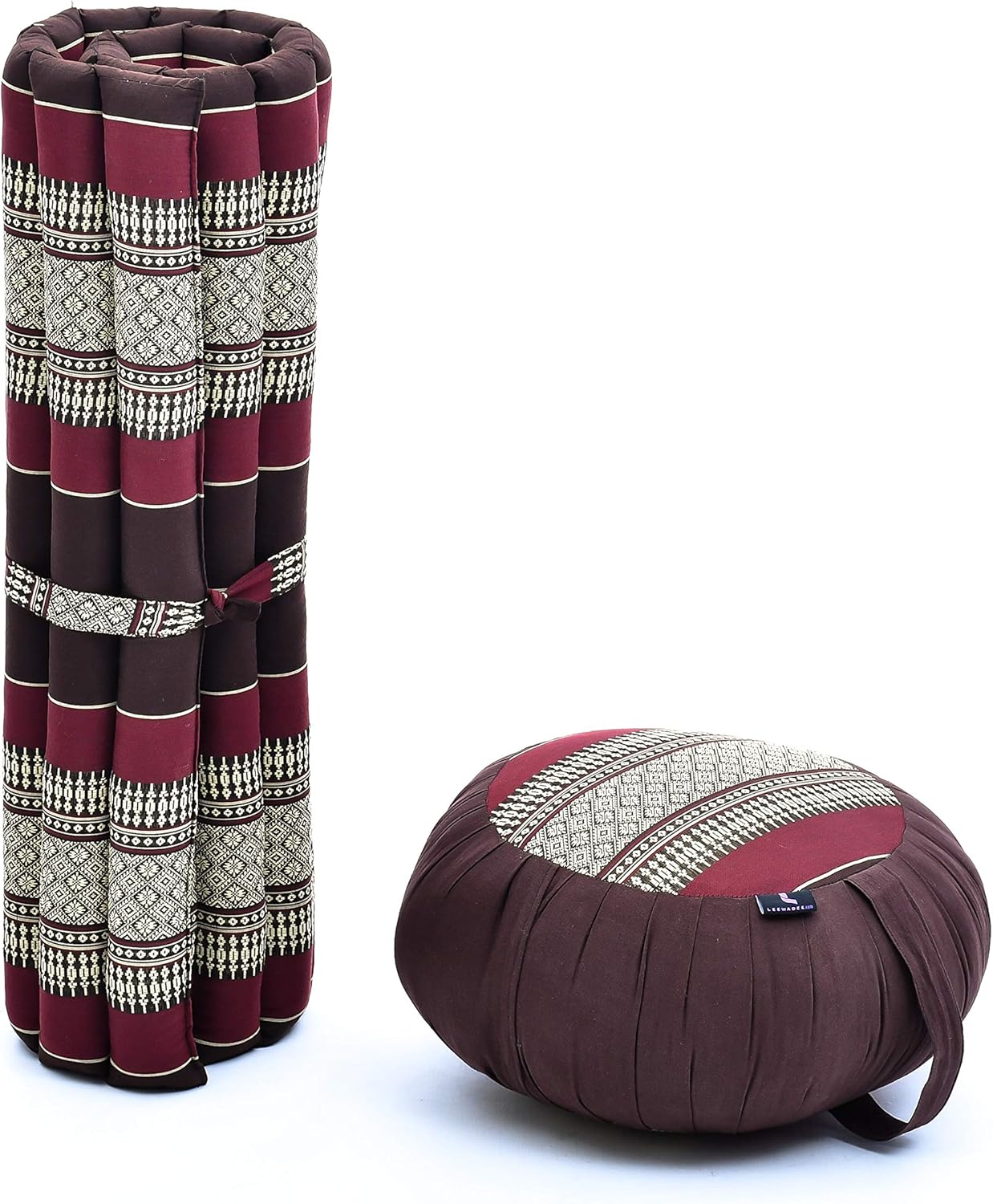 Leewadee Meditation Cushion Set – 1 Round Zafu Meditation Pillow and 1 Square Roll-Up Zabuton Meditation Mat, Pillows Bundle Filled with Kapok
