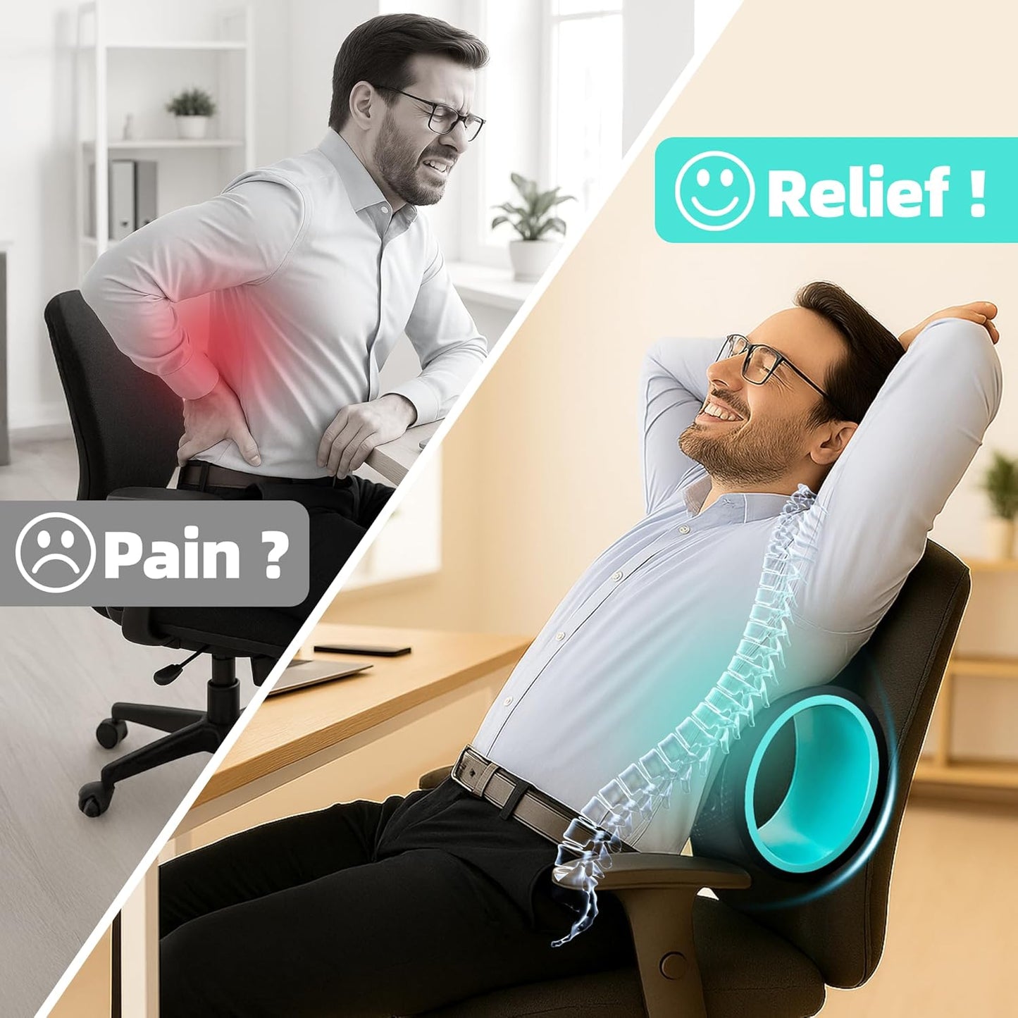 Back Roller Wheel Set of 4 with 2 Yoga Blocks – Foam Back Stretcher for Pain Relief, Spine Cradle Deep Tissue Massage Roller for Stretching & Physical Therapy