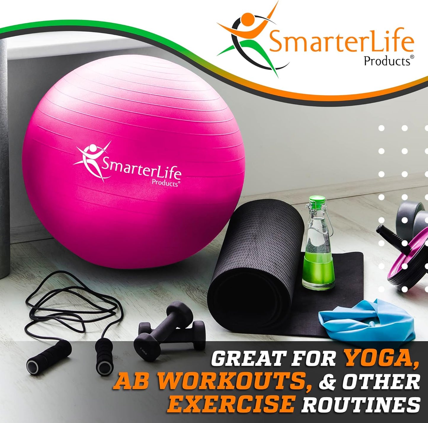 SmarterLife Exercise Ball Yoga Ball for Fitness, Balance, Stability, or Pregnancy, Gym Ball for Core Workout, Physical Therapy, Yoga Ball Chair for Office, Anti-Slip Anti-Burst