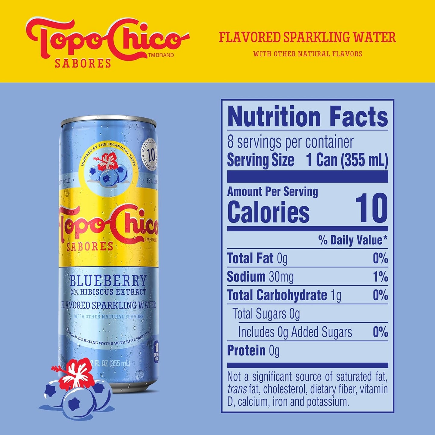 Topo Chico Sabores Blueberry with Hibiscus Extract 12oz 8pk