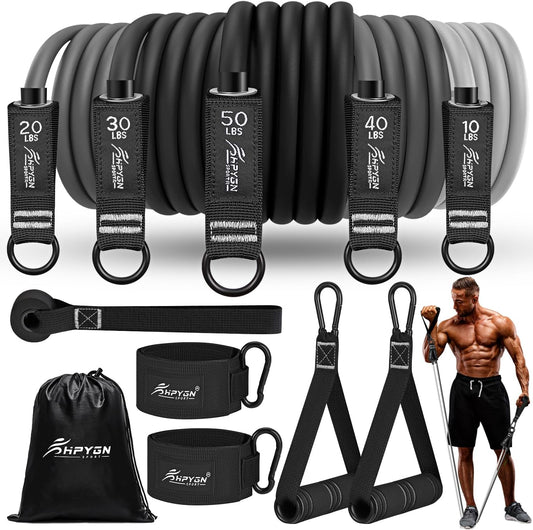 HPYGN Resistance Bands, Exercise Bands for Working Out, Workout Bands Men, Fitness Band with Handle, Door Anchor, Home Gym Equipment for Musle Training, Physical Therapy, Strength Training, Shape Body