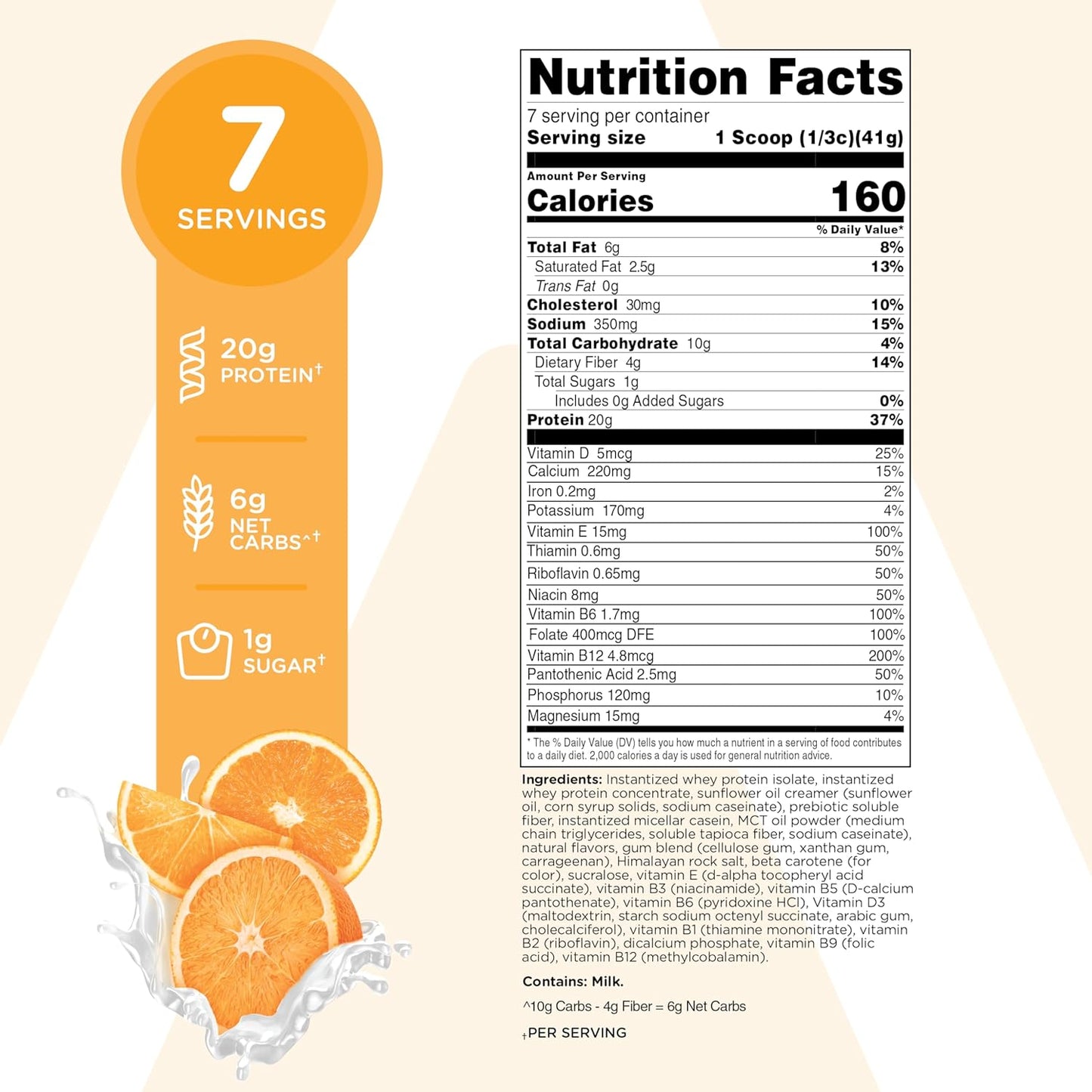 TransformHQ Meal Replacement Shake Powder 7 Servings (Orange Cream) - Gluten Free, Non-GMO