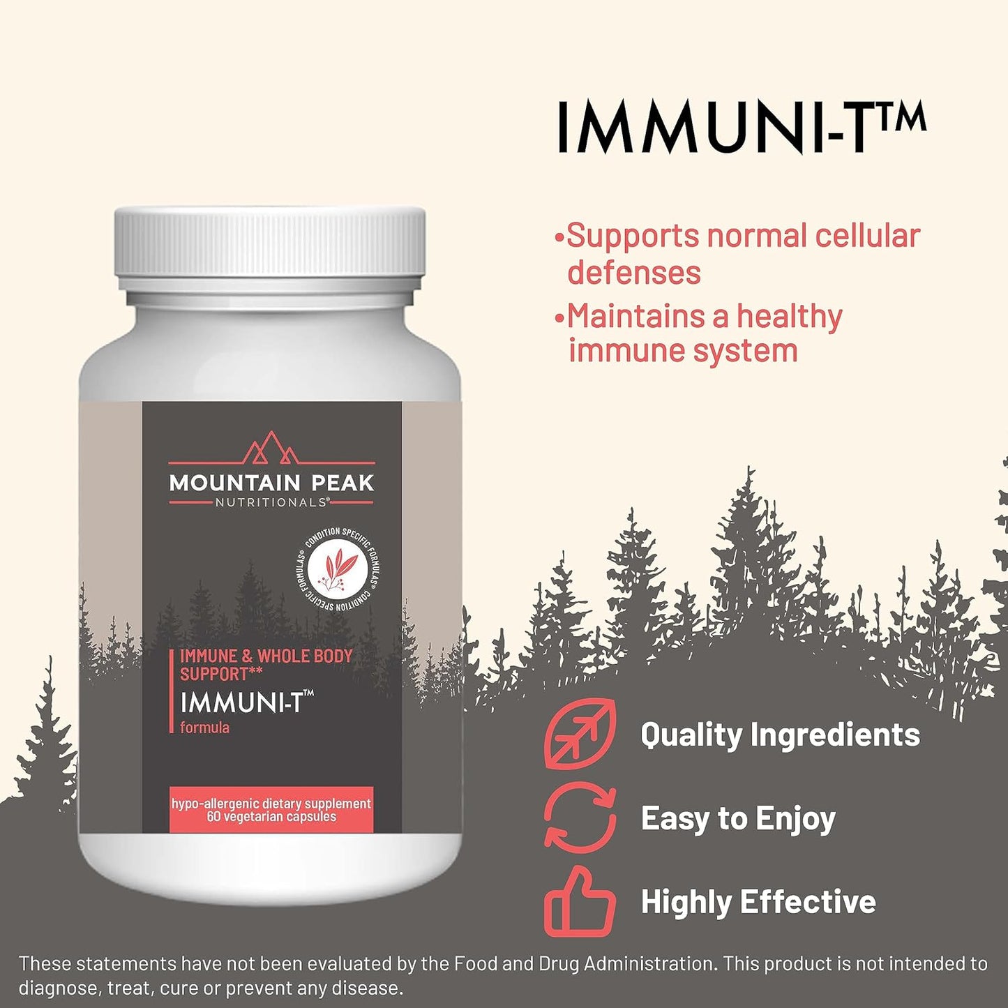 Mountain Peak Nutritionals Immuni-T - Helps Support Respiratory and Immune System - Zinc, Vitamin A, Vitamin C and Vitamin B6 - Hypoallergenic Dietary Supplement (60 Vegetarian Capsules)