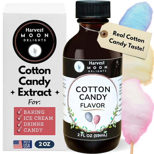 Cotton Candy Flavoring Extract - 2 oz - Water-Soluble - By Harvest Moon Delights - Cotton Candy Extract for Baking, Ice Cream, Drinks, and Candy - Flavor - Sugar Free