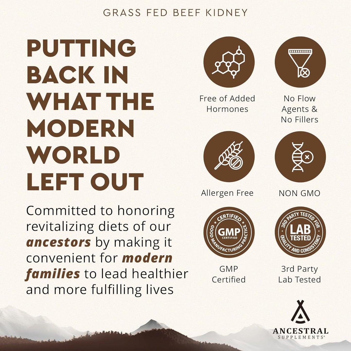 Ancestral Supplements Grass Fed Beef Kidney Supplement, 3000mg, DAO Enzyme Supplement, Kidney Support for Urinary and Histamine Health, Selenium, B12, Non GMO, 180 Capsules