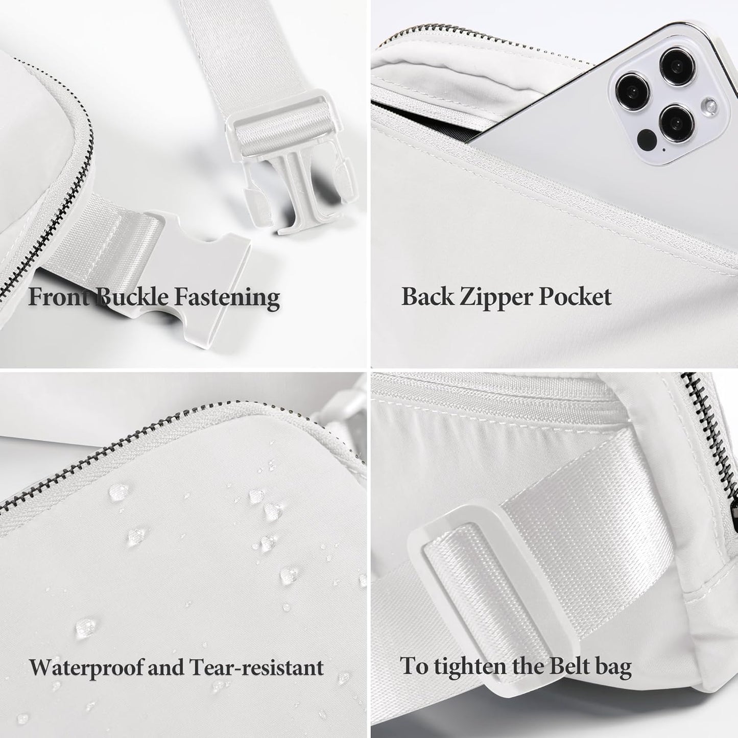 ODODOS Unisex Mini Belt Bag with Adjustable Strap Small Fanny Pack for Workout Running Traveling Hiking, White