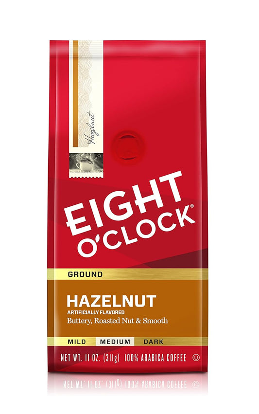 Eight O'Clock Coffee Hazelnut Ground Coffee, Medium Roast, 11 Ounce (Pack of 4) - Buttery, Smooth & Nutty