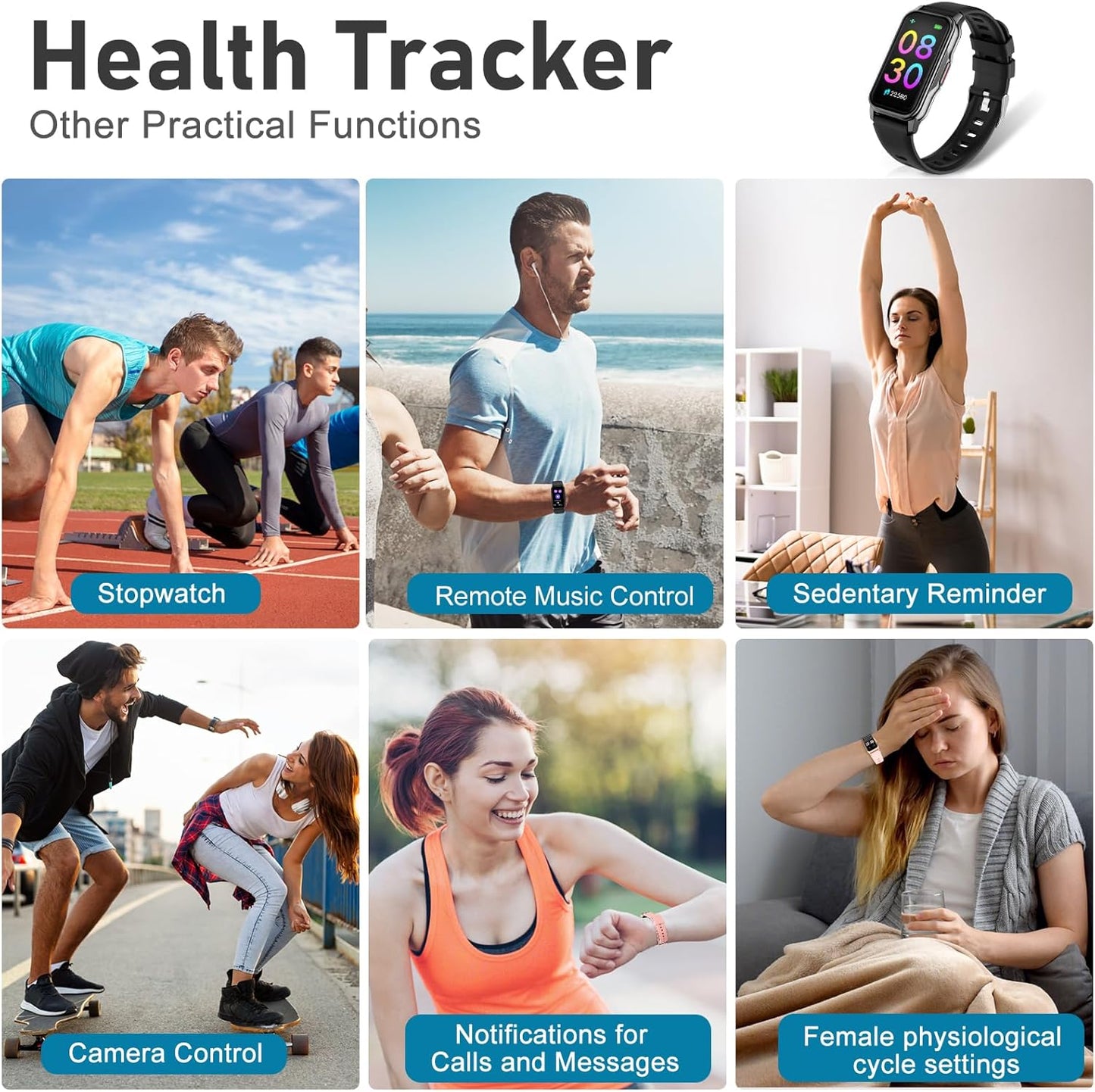 Fitness Tracker with Step Counter/Calories/Stopwatch, Activity Tracker, Health Tracker with Heart Rate Monitor, Sleep Tracker,1.47'' Touch Color Screen, Pedometer Watch for Women Men Kids