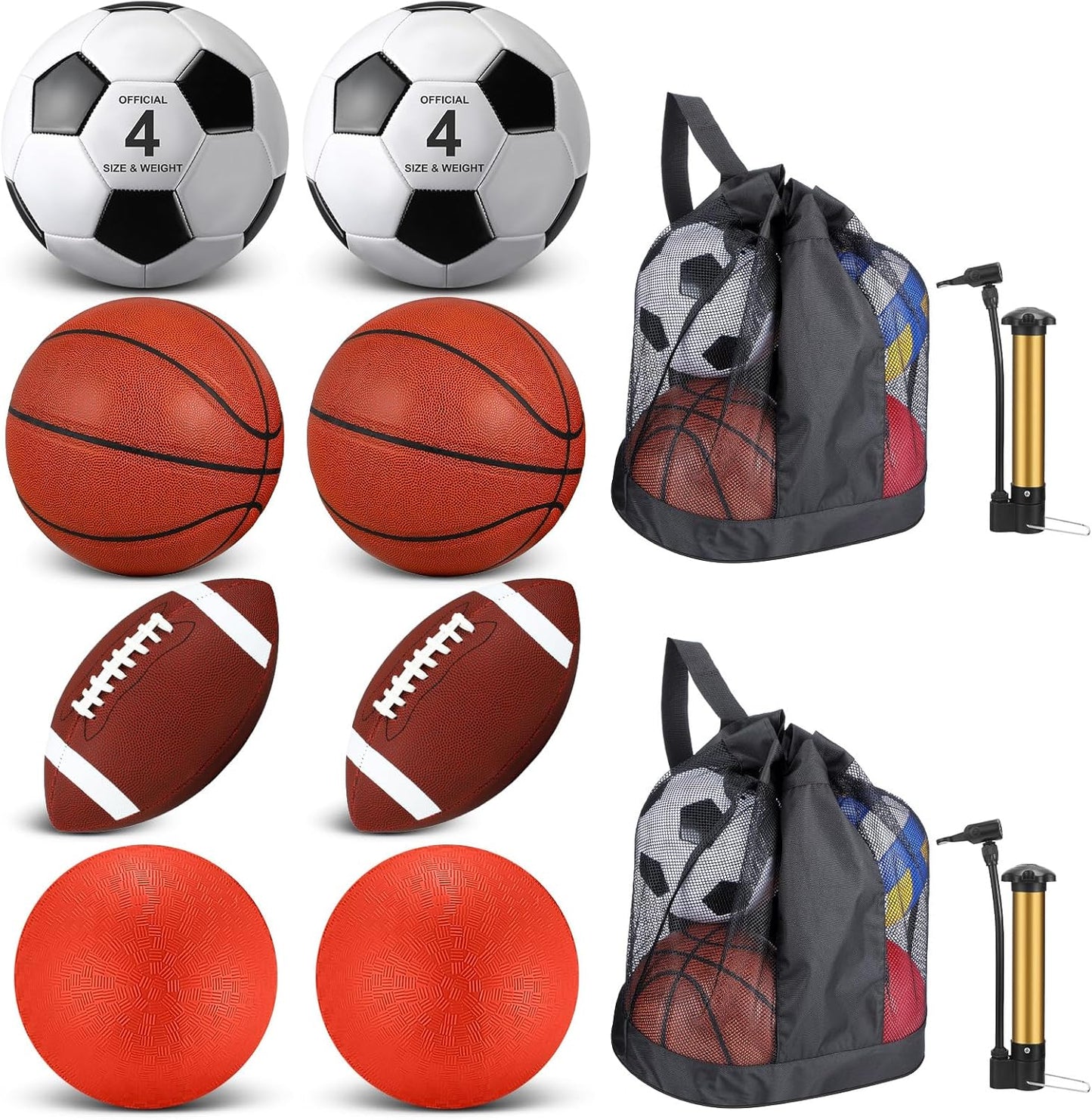 Liliful 8 Pcs Sport Balls Set with Pump Mesh Bag Gifts for Kid Teen Operation Christmas Basketball Soccer Football Playground Ball for Christian Charity Donation Student Team PE Class