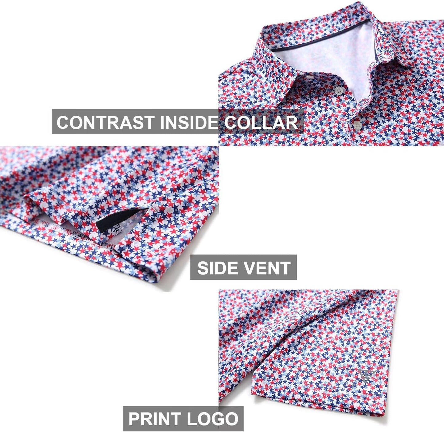 Men's Golf Polo Shirts Short Sleeve Striped Performance Moisture Wicking Dry Fit Golf Shirts for Men