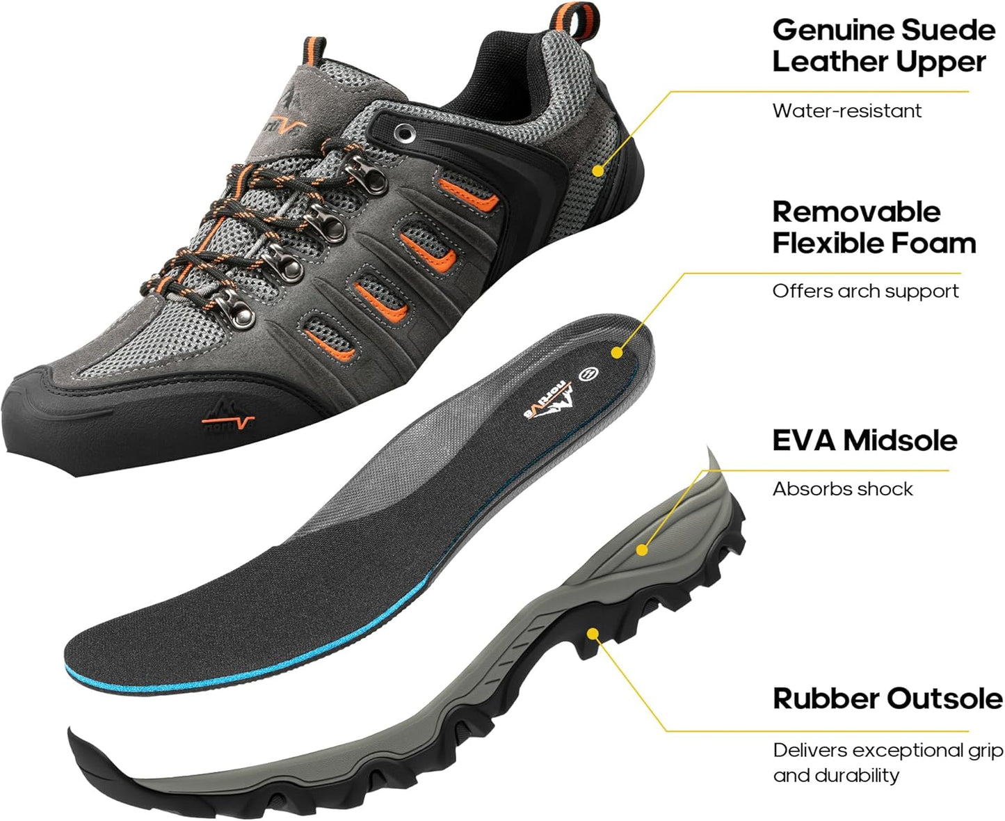 NORTIV 8 Men's Waterproof Hiking Shoes Leather Low-Top Hiking Shoes for Outdoor Trailing Trekking Camping Walking Quest