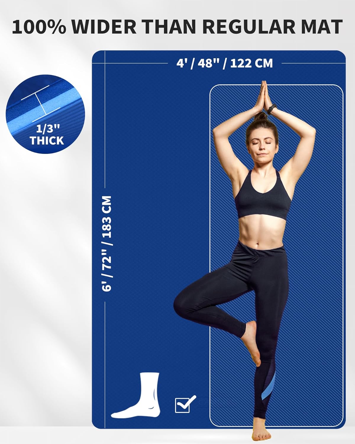 CAMBIVO Large Yoga Mat (6'x 4'), Extra Wide Workout Mat for Men and Women, Yoga Mat Thick 1/3 &1/4 Exercise Mats for Home Workout, Yoga, Pilates (Black,1/4 inch)