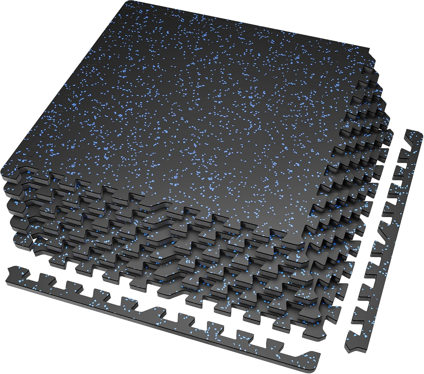 SUPERJARE 0.56'' Thick 6 Pcs 24 Sq Ft Rubber Top Exercise Equipment Mats, High Density EVA Foam Mats with Rubber Top, Interlocking Gym Flooring for Home Gym, Protective Workout Mat, Black/Blue