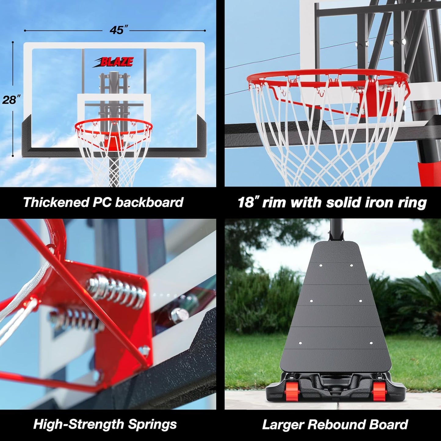 Basketball Hoop Outdoor 10 FT Height Adjustable, Portable Basketball Goals Systems with 45" Backboard for Youth Adults Kids - Backyard, Driveway, Indoor Play