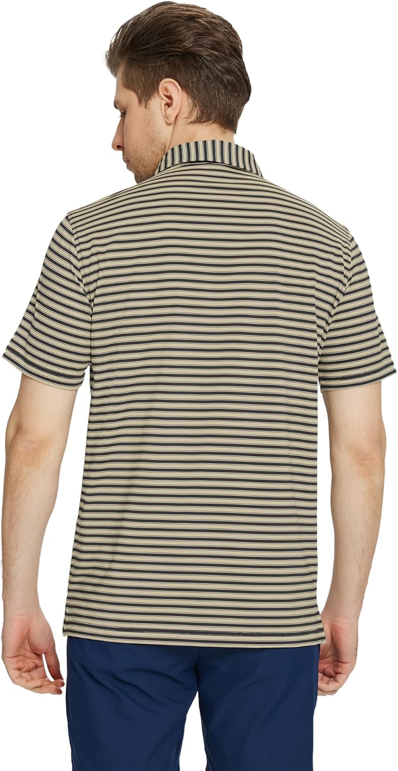 M MAELREG Golf Shirts for Men Short Sleeve Dry Fit Casual Striped Performance Moisture Wicking Collared Mens Polo Shirts