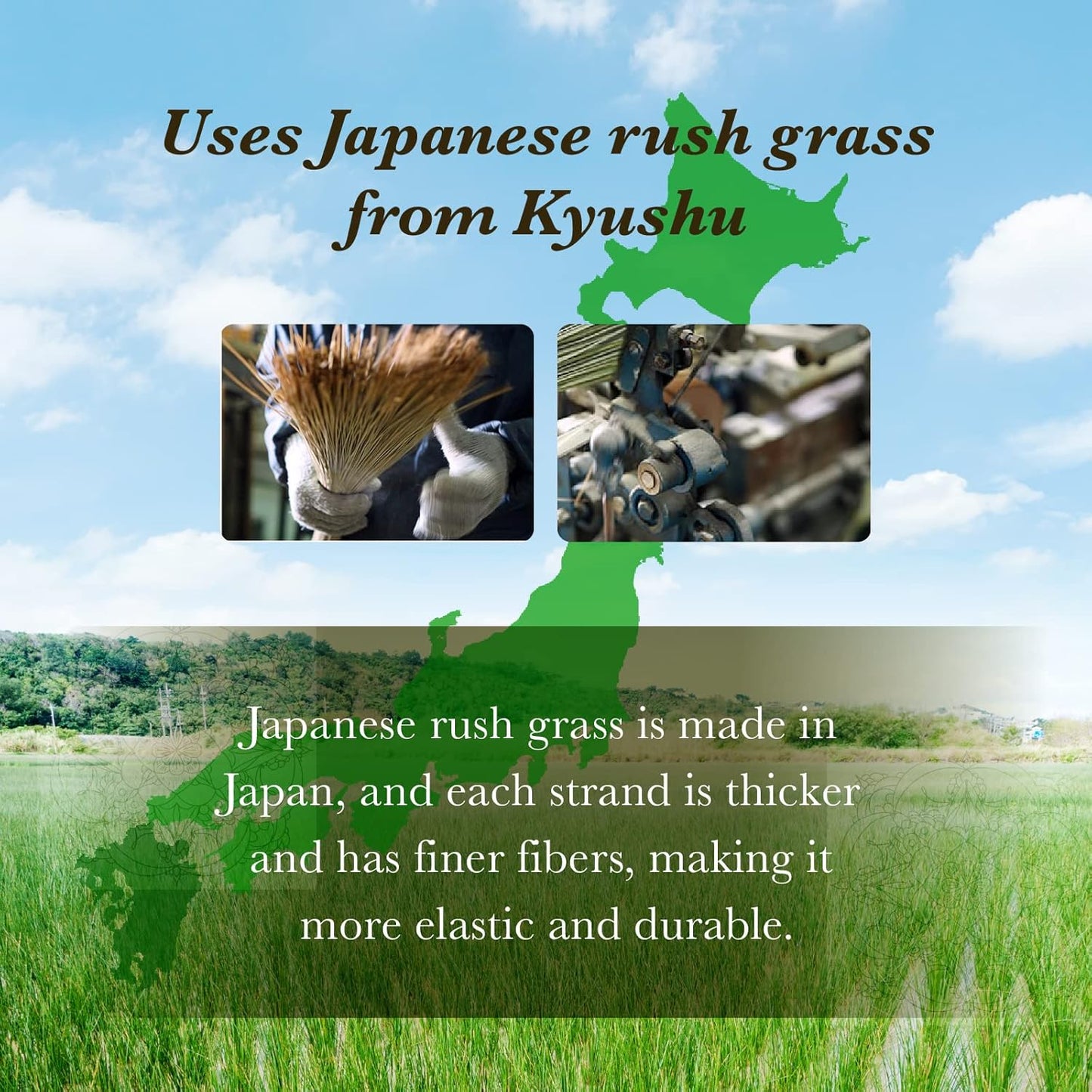 FULI Japanese Tatami Yoga Mat, Igusa Mat, Non Slip Exercise & Fitness Mats, Pilates & Floor Workouts, Made in Japan (1/4" Thick)