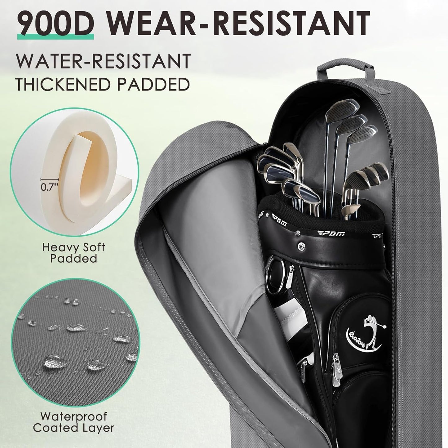 Golf Travel Bags for Airlines with Adjustable Support Rod and Detachable Shoulder Straps, Soft Foldable Golf Club Travel Covers, 900D Heavy Duty Oxford