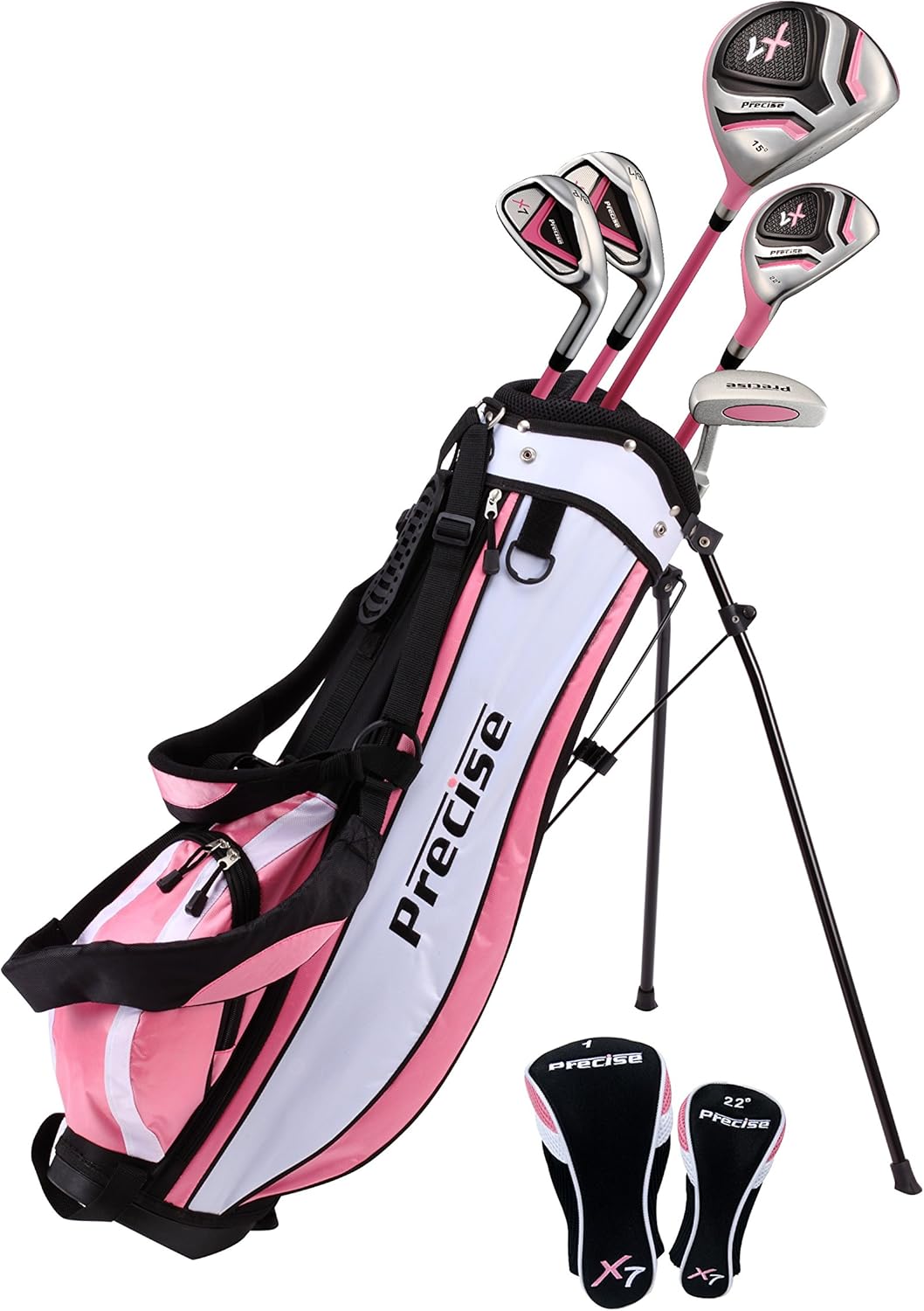 Precise X7 Kids Golf Clubs Set for Ages 3-5, 6-8, 9-12 | Right/Left Hand Girls & Boys Golf Clubs with Lightweight Graphite Shafts, Hybrid & Stand Bag