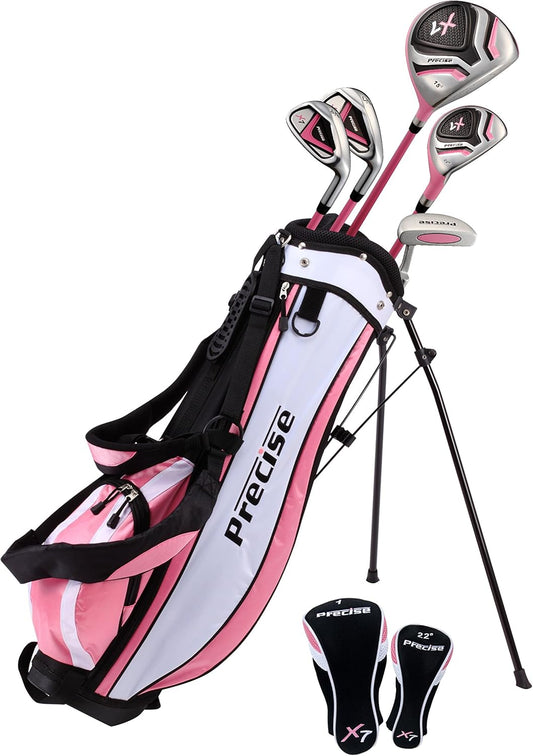 Precise X7 Kids Golf Clubs Set for Ages 3-5, 6-8, 9-12 | Right/Left Hand Girls & Boys Golf Clubs with Lightweight Graphite Shafts, Hybrid & Stand Bag
