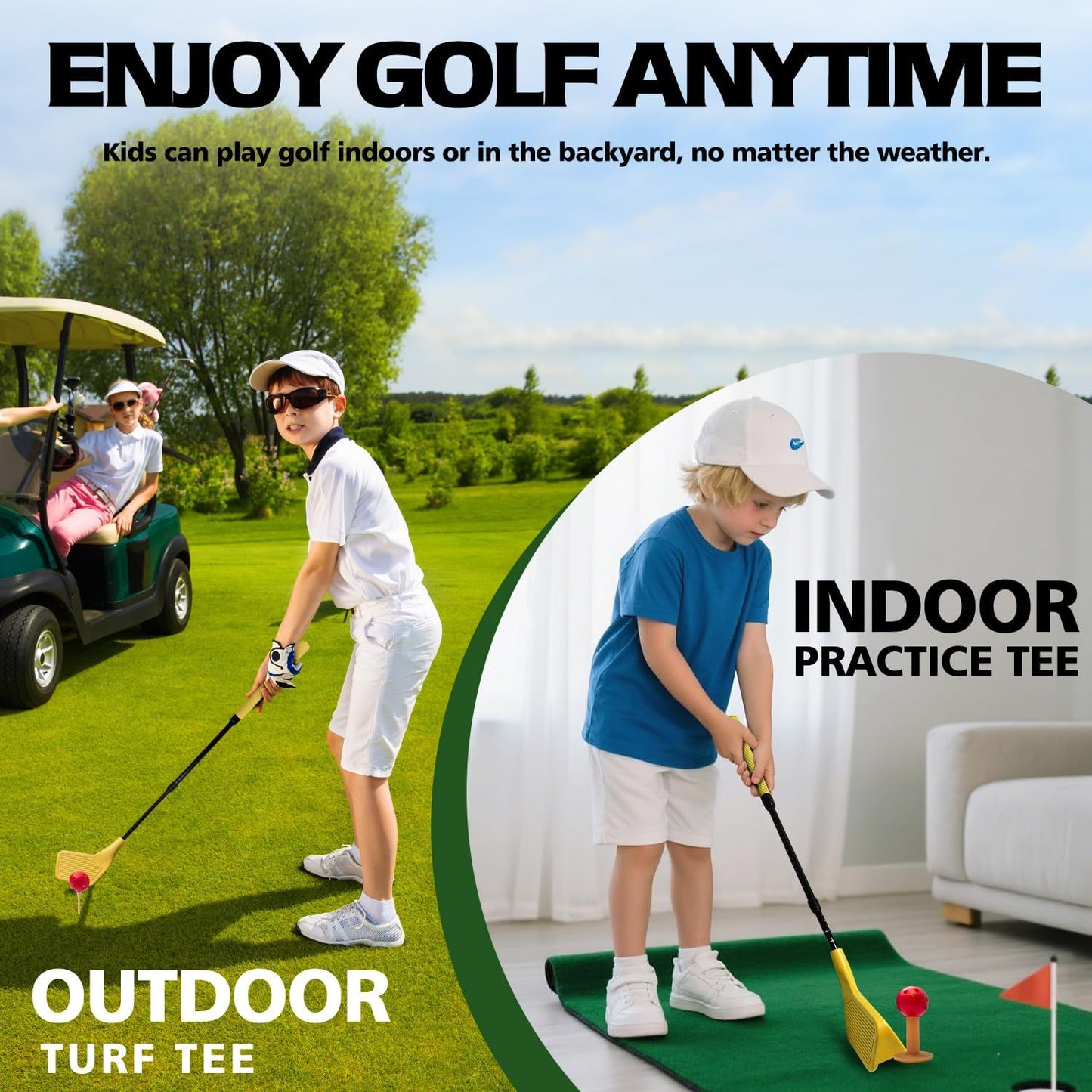 Kids Golf Club Set, Adjustable Backyard Outdoor Indoor Golf Clubs with Oversized Club Heads for Kids, Juniors, and Family Play Golf Game in Grass, Parks, Yards (Yellow)