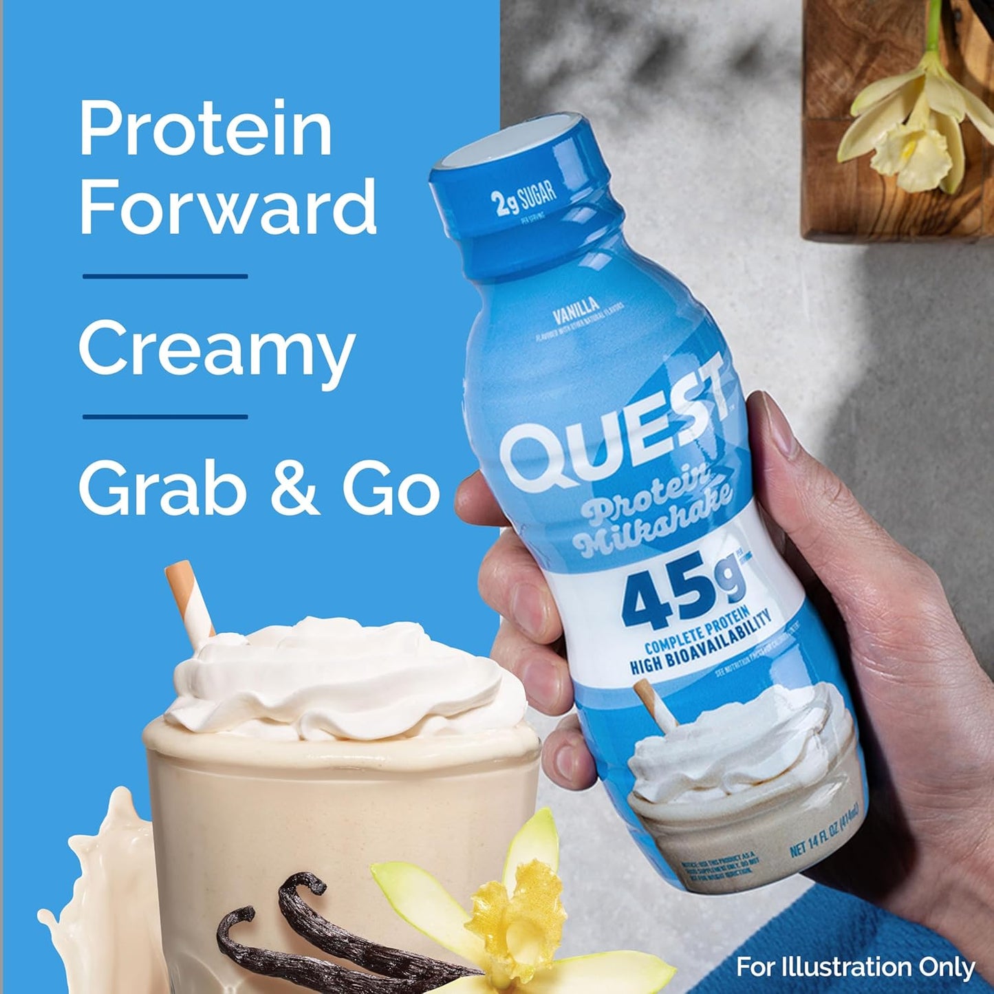 Quest Nutrition Vanilla Protein Shake, 45g Protein, 2g Sugar, 3g Net Carbs, Ready to Drink, Gluten Free, 4 Count