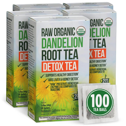 Dandelion Root Tea - Raw Organic Herbal Tea, Caffeine Free, 100 bags