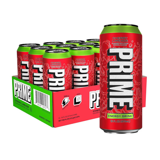 PRIME Energy CHERRY LIMEADE, Zero Sugar Energy Drink, 200mg Caffeine and 300mg of Electrolytes for Hydration, Vegan, Gluten Free,16 Fluid Ounce, 12 Pack