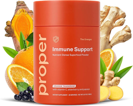 Proper, The Oranges Immune Support Supplement. Orange Tangerine Drink Mix. Elderberry Vitamin C and Zinc Complex with Echinacea, Immunity Vitamins, Phytonutrients and Gut Health Probiotic