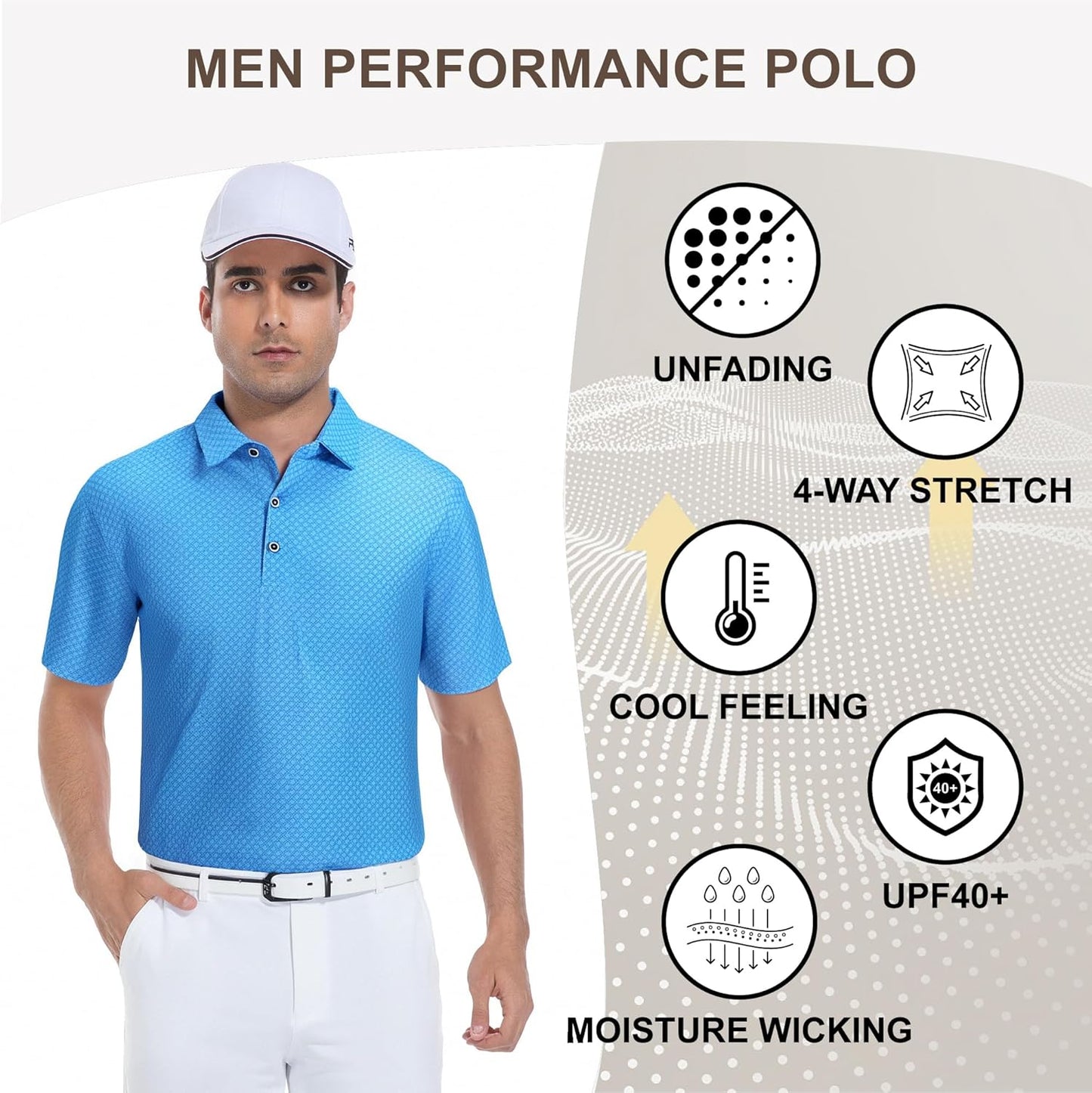 Damipow Premium Golf Shirts for Men Dry Fit Performance Polo Short Sleeve Collared Shirt