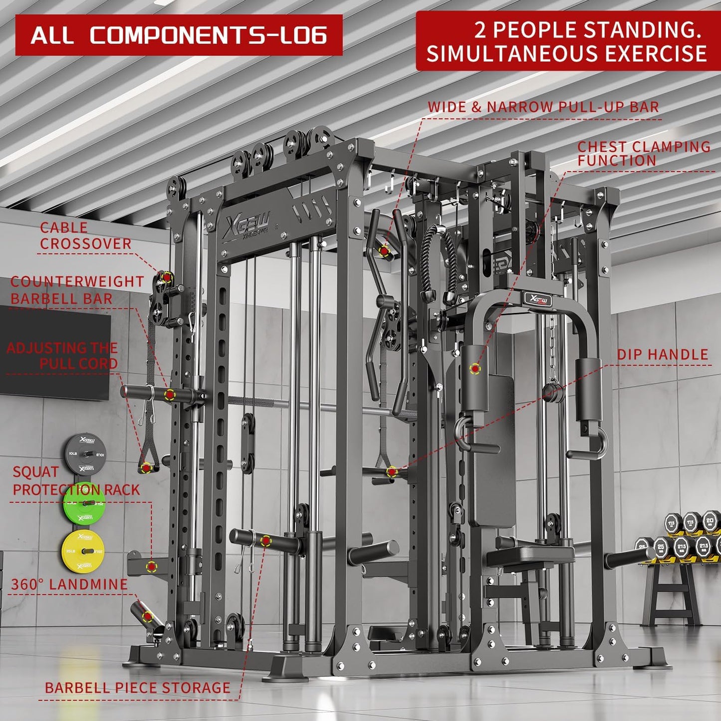 Power Cage,1600lbs Multi-Function Power Rack with Adjustable Cable Crossover System and More Training Attachment, Weight Cage for Home Gym
