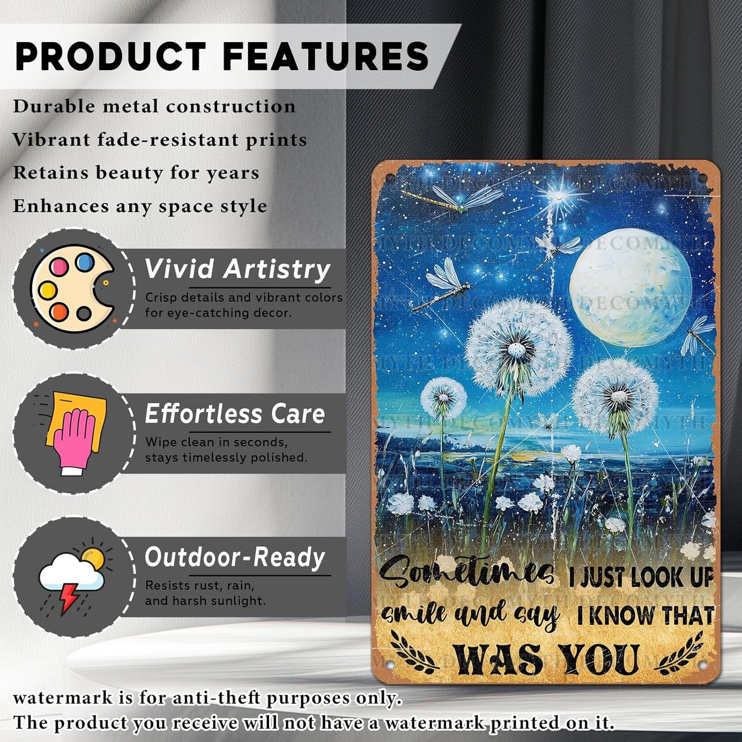 Vintage Dragonfly Tin Sign Sometimes I Just Look Up Smile and Say I Know That was You Retro Metal Poster Funny Wall Art Cafe Office Bar Plub Club Toilet Farm Room Garden Plaque 12 * 8inch