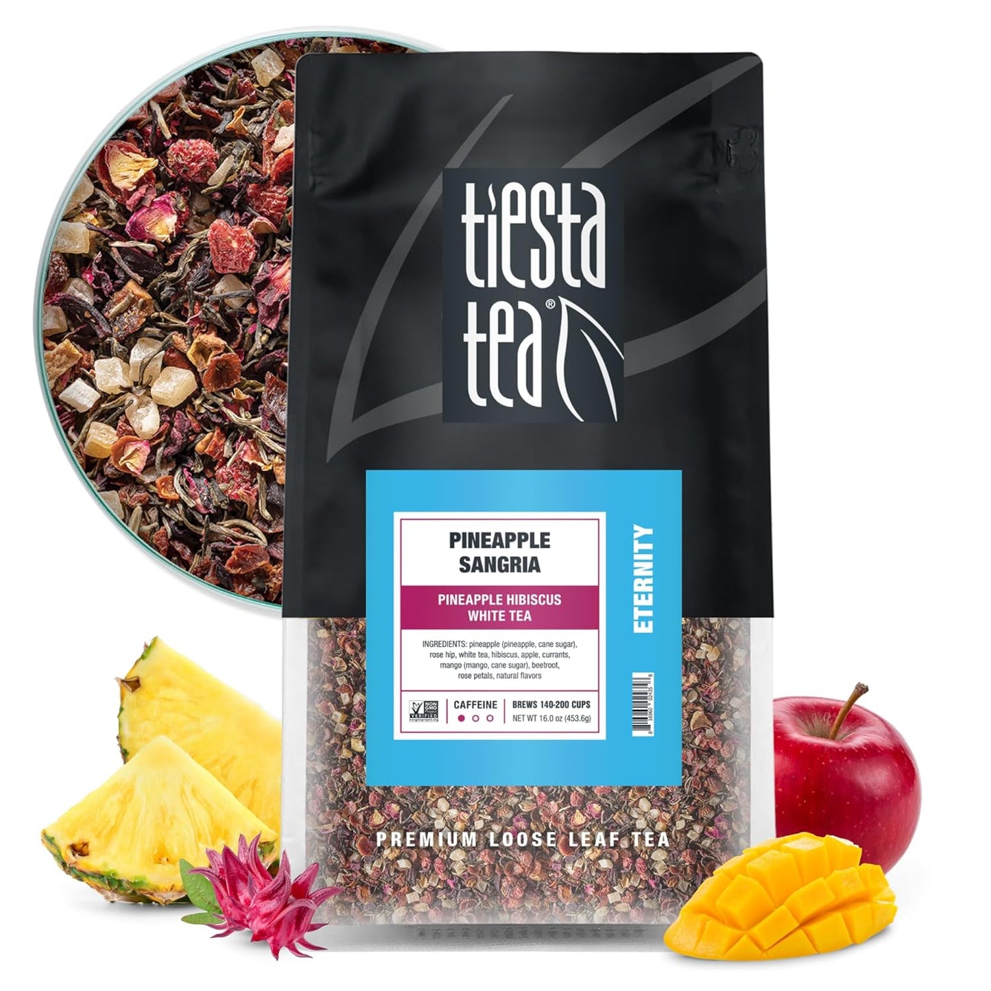 Tiesta Tea Pineapple Sangria Loose Leaf Tea – Pineapple Hibiscus White Tea Blend | Premium Low-Caffeine Fruit Infusion | Hot or Iced | 16 oz Resealable Bulk Pouch | Makes Up to 200 Cups